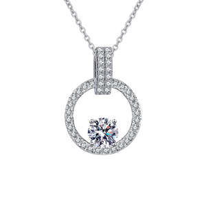 Collar de Plata de Ley 925 con Colgante de Diseño de Halo con Moissanita VVS de 0.50CT y Cadena de Eslabones con Microincrustaciones para Mujer - Product Image 1