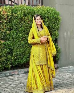 Tenue de soirée verte pakistanaise Salwar Kameez avec Dupatta pour femme, costume Sharara, top-palazzo, costume ethnique indien - Product Image 1