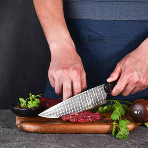 Al por mayor nuevo OEM mejor personalizado hecho a mano de acero de Damasco cuchillo de Chef de hoja fija forjado con mango de madera de ébano para chef - Product Image 4