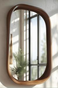 Miroir mural asymétrique artisanal avec cadre en bois naturel, design Art Déco, écologique, léger et à prix abordable - Product Image 3