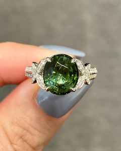 925แหวนทัวร์มาลีนสีเขียวนกเป็ดน้ำเงินแท้แหวนทัวร์มาลีนแหวนทัวร์มาลีนแท้ของขวัญวันเกิด - Product Image 1