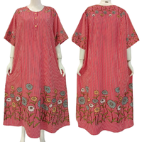CHRYSANTA Robe d'intérieur décontractée grande taille pour femmes Abaya chemise de nuit en rayonne unie avec manches courtes brodées Vêtements de maison quotidiens décontractés