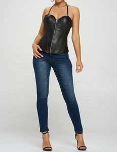 Corsés de cuero PU para mujer, corsé para mujer en piel sintética con cremallera, cierre frontal, corsé deshuesado, Top con encaje trasero ajustable - Product Image 6