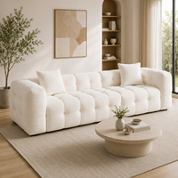 Canapé moderne en tissu texturé blanc, écologique, rembourré en éponge, avec accoudoirs arrondis et sièges capitonnés pour hôtels et appartements