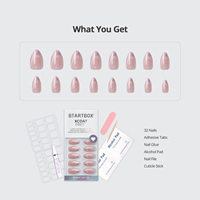 BTArtbox doux Gel XCOAT 3D Floral presse sur les ongles en gros court amande fait à la main bleu français pointe faux ongles