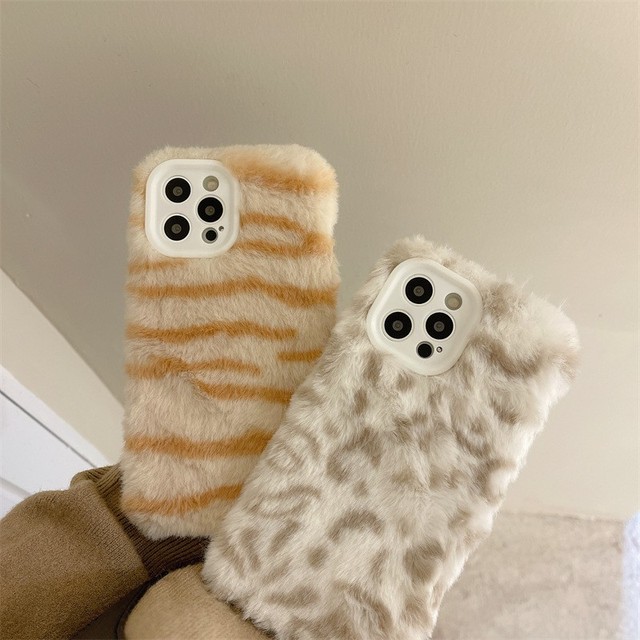 Tiger Leopard Print Plush Shockproof Case Women Cute Mobile Phone Cover Size Full Cover for iPhone 16 Pro Max 15 14 13 12 Plus