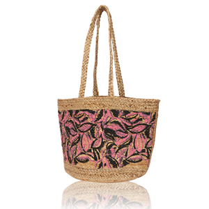 Sac fourre-tout bohème en jute pour femme avec motif floral brodé, bandoulière ouverte, idéal pour l'été, la plage et l'usage quotidien, écologique - Product Image 2