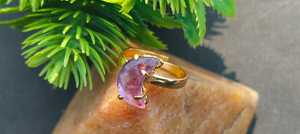 แหวนชุบทอง18K สุดคลาสสิกสำหรับทุกเพศพลอยอเมทิสต์ธรรมชาติรูปดวงจันทร์ทองเหลืองสำหรับงานแต่งงานของขวัญทำจากโลหะผสม - Product Image 2