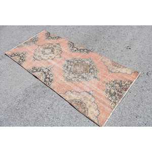 Turkish Vintage Rug, 3.2x6.9 ft Rug, <b>Red</b> Plants & trees <b>Wool</b> Rug - Product Image 4