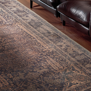 Dark Vintage Turkish <b>Rug</b> Distressed Antique Style Washable Low Pile Chenille <b>Rug</b> Floral Pattern PET Friendly OEM ODM - Product Image 4