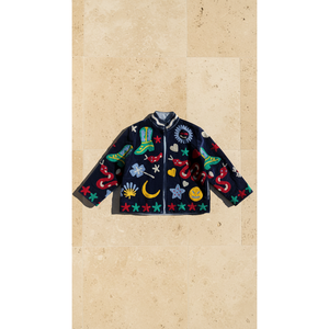 เสื้อแจ็คเก็ตกำมะหยี่สีกรมท่าสำหรับฤดูใบไม้ร่วง รุ่นปักมือ Primary Soul Edition-the Nazar - Product Image 1