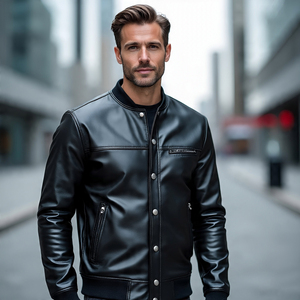 Vêtements d'extérieur Letterman broderie patchs vestes hommes vache mouton Streetwear cuir moto vestes Letterman cuir manteau hommes - Product Image 3