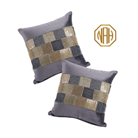 Housse de coussin en velours perlé faite à la main, gris et or, patchwork de sequins, taie d'oreiller géométrique de luxe pour canapé