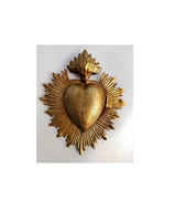 Relicario Gran Antiguo Oro Metal Sagrado Corazón Caja Relicario Corazón de María
