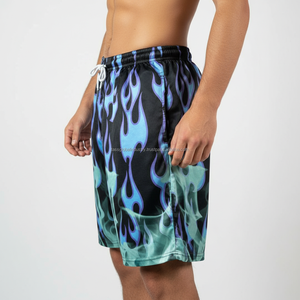 Shorts en maille pour hommes, séchage rapide, logo personnalisé OEM, imprimé graphique flamme, shorts d'entraînement de basketball d'été, vente en gros - Product Image 3