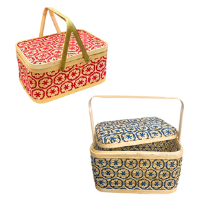 Paniers de rangement rectangulaires en bambou tressés à la main de style vintage multifonctionnels avec motifs floraux Cadeau, rangement et décoration intérieure - Product Image 1