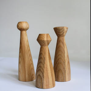 Juego de 3 candelabros cónicos elegantes de madera natural con grano único para decoración de eventos de hogar y bodas - Product Image 4