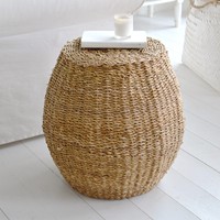 Tabouret fonctionnel en herbe de mer, chaise pour salon, salle d'entrée, siège, pouf tissé à la main en fibre d'herbe de mer