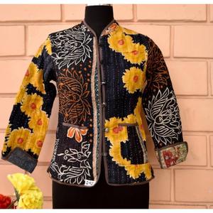 <b>Jacket</b> Vintage Cotton Kantha Indian Handmade Quilted Cotton <b>Jacket</b> Reversible Free Size - Product Image 1