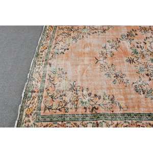 พรมแบบตุรกีโบราณ5.8 X 9.2ft ผ้าถักสีส้มและสีเขียวใช้สำหรับตกแต่งห้องนั่งเล่น - Product Image 4