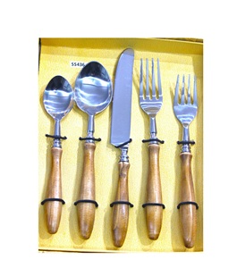 Juego de cubiertos ecológicos de 5 piezas de calidad superior con mango de madera de mango Cubiertos de metal Premium para el regreso a la escuela - Product Image 1