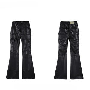 Compre al por Mayor Pantalones Cargo de PU para Mujer, Cintura Media, Corte Holgado, Estilo Utilitario con Bolsillos, Color Sólido, para Otoño - Product Image 1