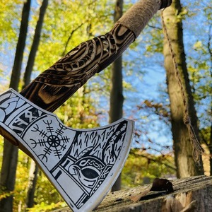 Handmade Custom High Carbon Steel Viking <b>Axe</b> with Ash <b>Wood</b> Handle Fine Leather Sheath Outdoor & Camping Grade for DIY Hatchet - Product Image 2
