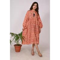Robe Bohème Indienne 100% Coton Écologique pour Femme, Imprimée à la Main, Lavable, Taille Naturelle, Longue et Fluide, Tenue d'Été