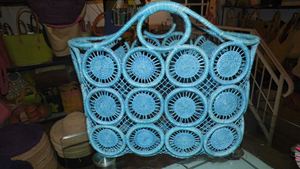 Panier tressé en paille fait main à motif circulaire, capacité 4 personnes, avec cordon de serrage en tissu, style mode, sac à déjeuner portable et décontracté pour - Product Image 5