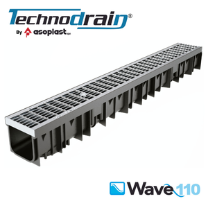 WAVEDRAIN 110 HDPE Canal de drainage extérieur à design ondulé moderne avec grille galvanisée B125 pour la construction et l'immobilier - Product Image 1