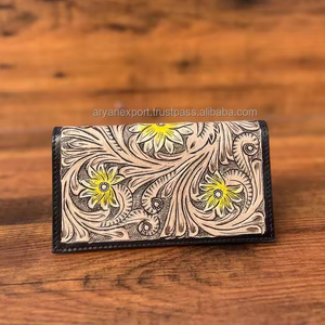 Nouveau portefeuille de sculpture d'outillage fait à la main portefeuilles floraux en cuir à deux volets Design en cuir usiné pour portefeuille en cuir véritable pour femmes - Product Image 2