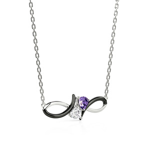 Collier infini en zircon plaqué rhodium avec pendentif cœur personnalisé avec pierre de naissance - Product Image 2
