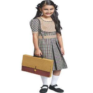 Uniforme escolar para niñas con servicio OEM, vestido de delantal azul combinado con cuadros lisos y logotipo personalizado de fabricante para niños - Product Image 6