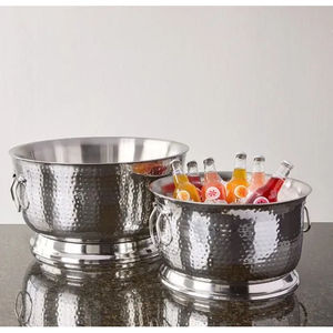 Double Wall Hammered Stainless Steel Oval Shape Bar Accessories <b>Ice</b> <b>Bucket</b> with LED Light Eco-Friendly & Customized Design - Product Image 2