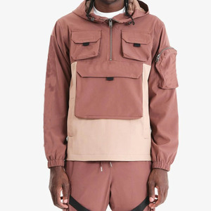 2025 Chaqueta impermeable Bloque de color Poliéster Media cremallera Chaqueta cortavientos con capucha para hombre - Product Image 5