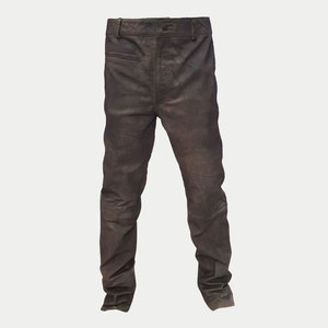 2024 New Custom Made <b>Men's</b> <b>Leather</b> Pants Solid Colour High Street Style Straight <b>Jeans</b> Distressed Mid Knitted Waterproof Low MOQ - Product Image 1