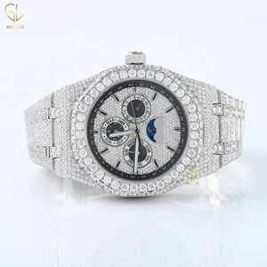 Vente en gros de montre de poignet en acier inoxydable de luxe entièrement glacé diamant cultivé en laboratoire date automatique montre de style Hip Hop avec certificat - Product Image 6