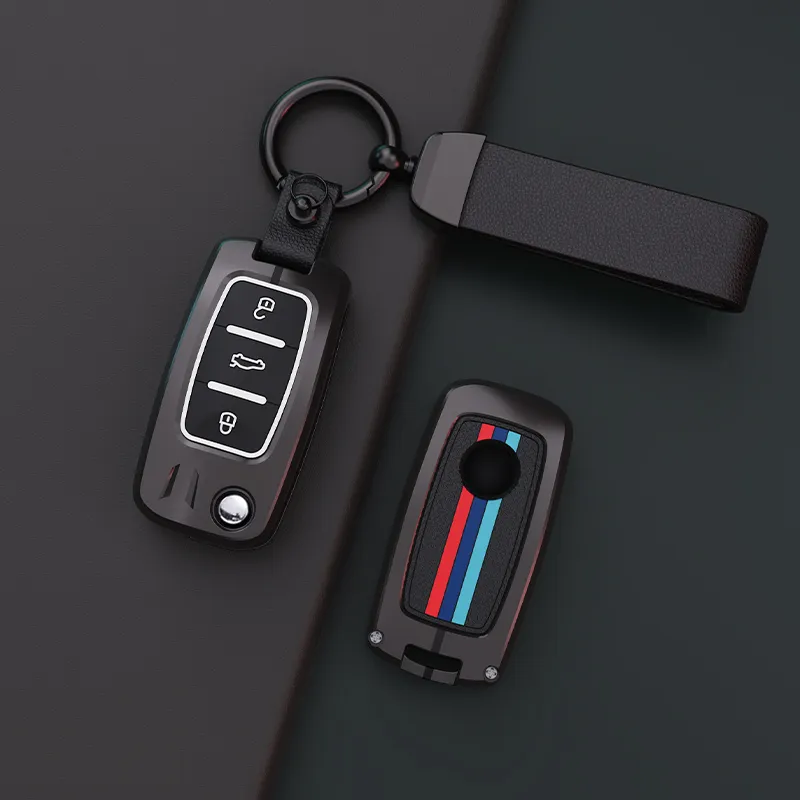 Custom Zinc Alloy Leather Metal Car Keychain Keys Bag Cover Car Key Case For VW VOLKSWAGEN Car Remote Key Accessories
