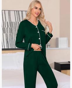 ชุดนอนโมดอลแขนยาวลำลองสำหรับผู้หญิงชุดใส่อยู่บ้านคอวีติดกระดุม S-XXL ขนาดชุดนอนผ้าทอเพื่อนเจ้าสาว - Product Image 4