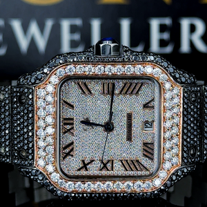 Reloj de Hombre de Alta Calidad con Moissanita VVS, Diamantes Blancos y Negros, Cuadrado, Chapado en Oro Ross, Acero Inoxidable, Cuarzo, Estilo Deportivo y Ejecutivo - Product Image 1