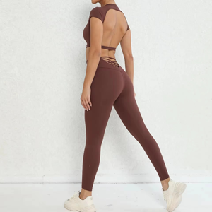 Summer Wear Yoga Set 2 Piece Female Long Sleeve Coat Avec Sports Bra Fitness Bra Yoga Suit Set & leggings for women - Product Image 4