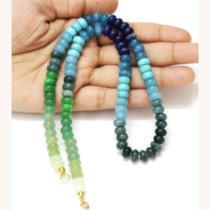 Collar de Cuentas Redondas de Cuarzo Multicolor de 7-8 mm, Cuentas de Piedra Azul y Verde - Product Image 6