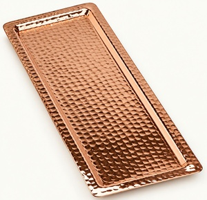 Plateau rectangulaire en cuivre artisanal, centre de table décoratif pour les occasions de repas à la maison - Product Image 3