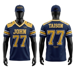 Camiseta de Fútbol Americano para Hombre, 150 GSM, Malla de Poliéster, Azul Marino, Paneles Amarillos en los Hombros, Transpirable, Sublimación, Logotipo Personalizado - Product Image 1