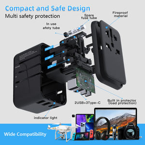 Adaptador de viaje Universal, enchufe GaN de 65W con enchufes UK/EU/AU/US, 3USB-C PD y 2USB-A QC internacional - Product Image 6