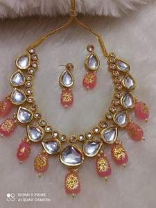 Indian Manufacturer Gold Plated High Quality Kundan <b>Choker</b> Necklace Set for Girls Women Party Wear - Product Image 5