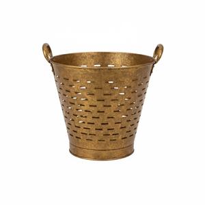 Seau décoratif vintage en fer forgé, grand modèle, fait main, forme ronde, couleur or antique, pour la maison et le jardinage - Product Image 1