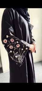 Broderie florale XXL lin noir Abaya modeste vêtements de prière pour l'Aïd Ramadan mode traditionnelle musulmane Design floral - Product Image 3
