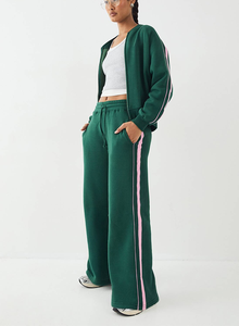 Ensemble de survêtement pour femmes, mode de luxe, avec bande latérale, taille élastique, polaire thermique d'hiver, fermeture éclair, vêtements de détente - Product Image 2