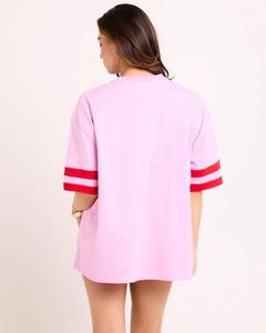 Camiseta de Verano para Mujer, Estilo Urbano, Cuello Redondo Acordonado, Manga Corta, Holgada, Hombros Caídos, Detalles Gráficos en la Parte Delantera - Product Image 4